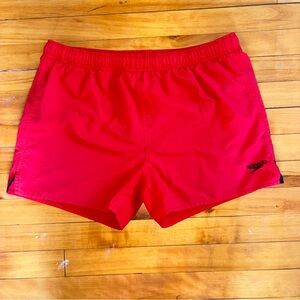 Vintage 90s Speedo Swim Shorts Mens M Crimson Red Black Logo Mesh Lined
